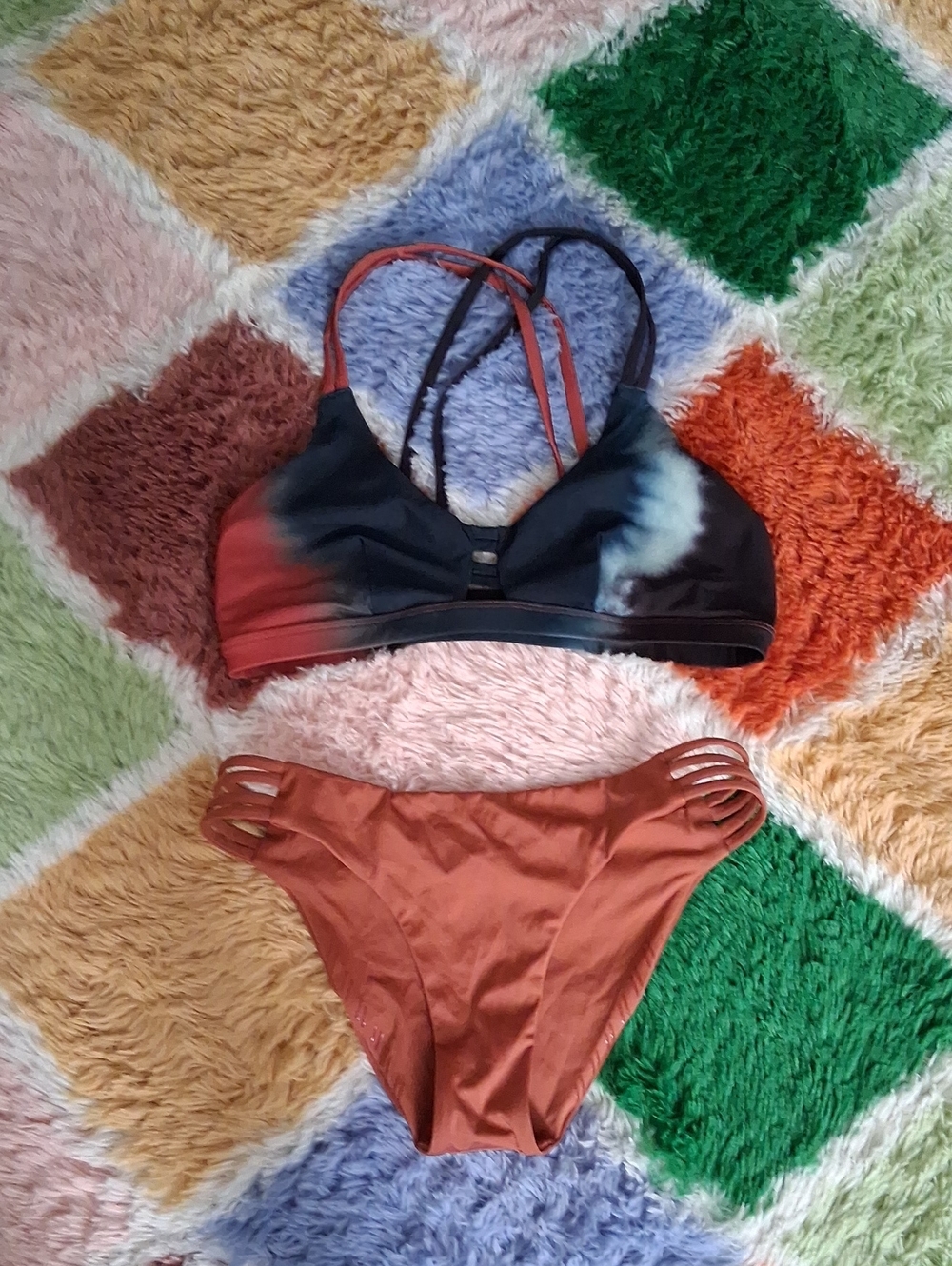 Hurley Black-to-Rust Ombre Strappy Bikini Set